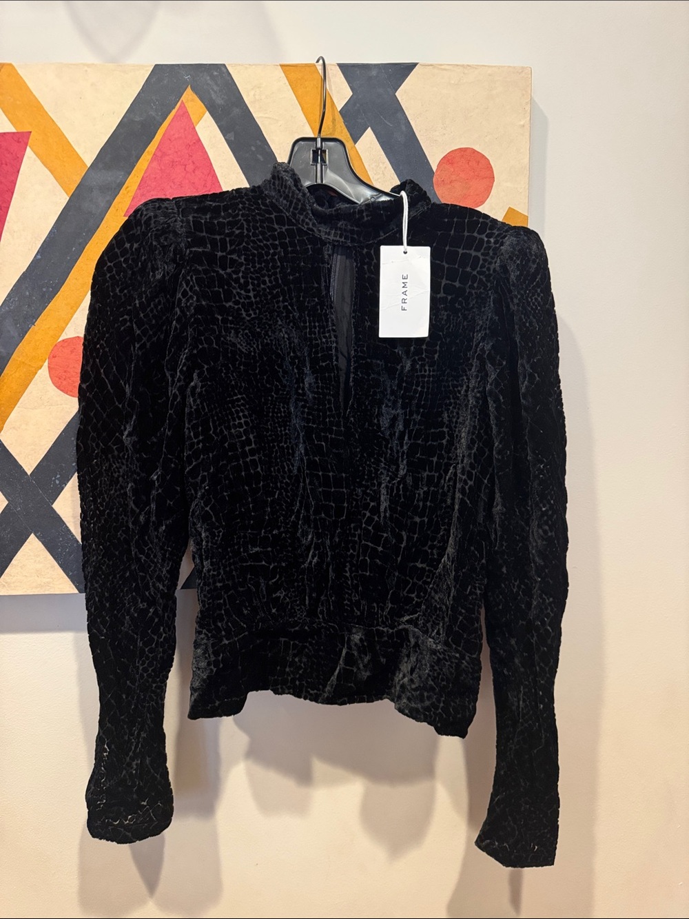 Frame Denim Black Crushed Velvet Zip-Front Jacket